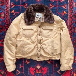 Vintage 70s Woolrich Plaid Lined Wool Sherpa Crop Bomber Jacket